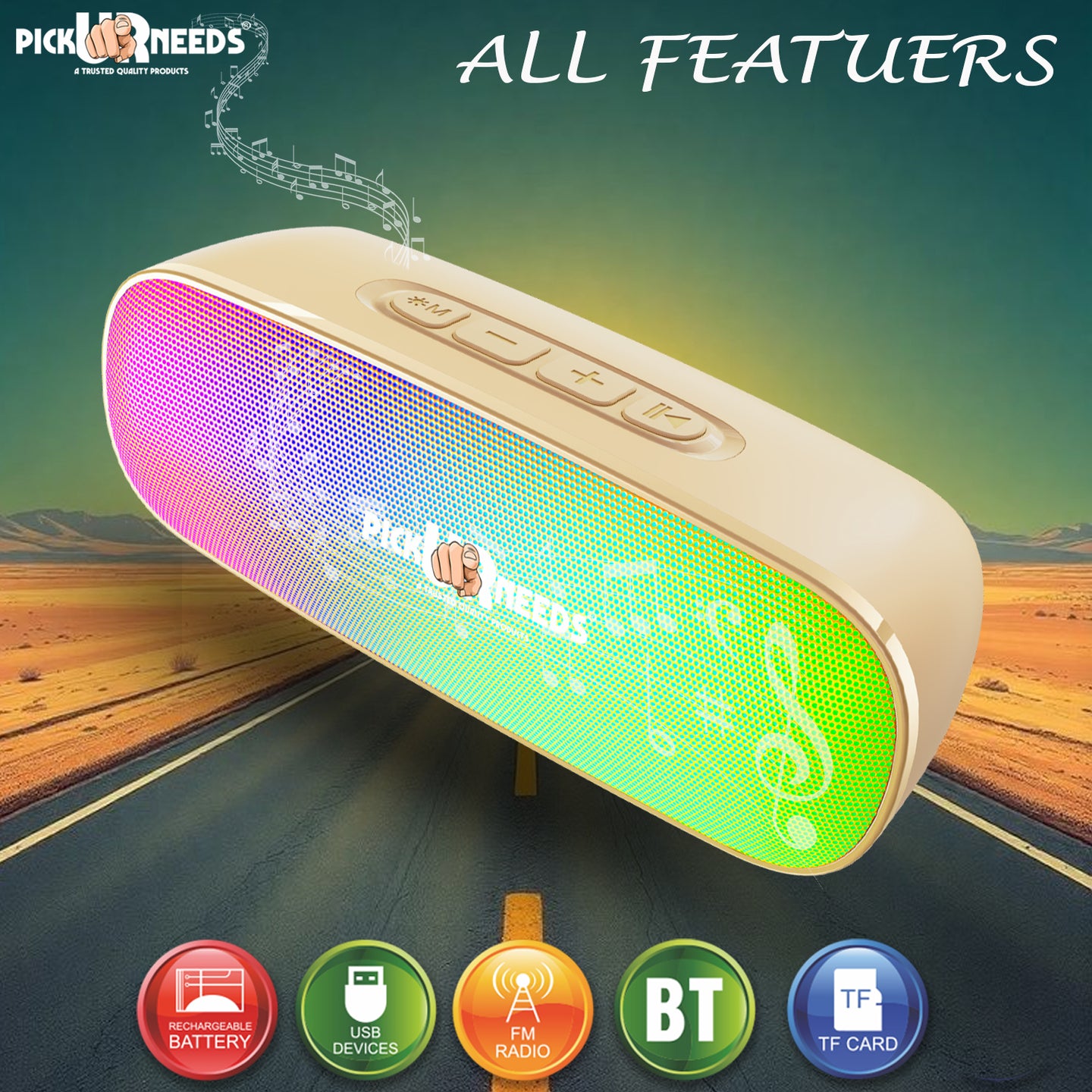 Pick Ur Needs High Quality Sound Wireless Speaker With RGB Light AUX / TF Card / USB Supported 12 W Bluetooth Speaker  (Black, 5.0 Channel)